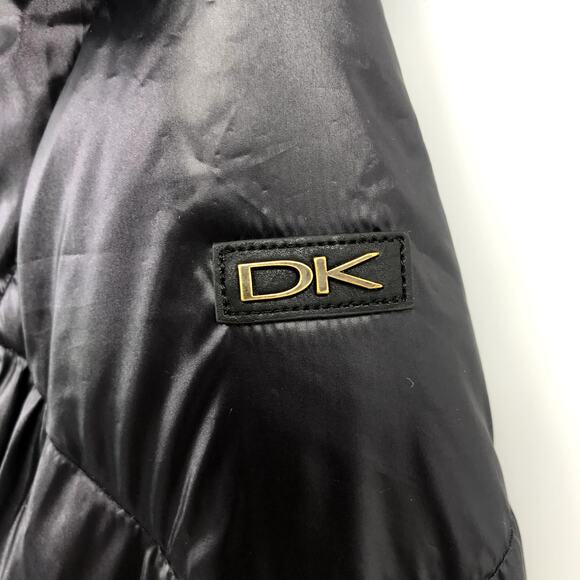 Donna Karan Faux Fur Trim Hooded Puffer Coat XS Long Sleeve Pocket Zip Up NWT - Picture 4 of 7